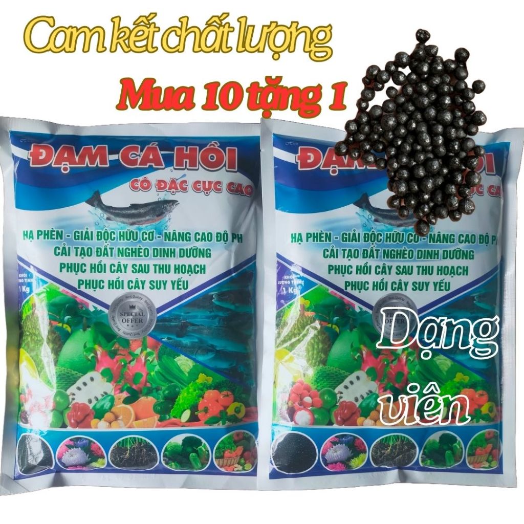 PHÂN BÓN ĐẠM CÁ HỒI VIÊN CÔ ĐẶC 1KG, MUA 10 GÓI TẶNG 1 GÓI, HÀNG CHÍNH HÃNG, CAM KẾT CHẤT LƯỢNG