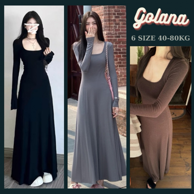  Đầm Body Nữ Tay DÀI Cổ Vuông Đầm Nữ Dáng Dài Vani Dress   có bigsize  Có Sẵn-Giao Ngay 
