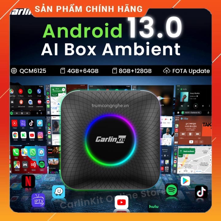 Android Box Carlinkit Tbox Plus Ram 8GB, Tặng Vietmap S2 Bản đồ