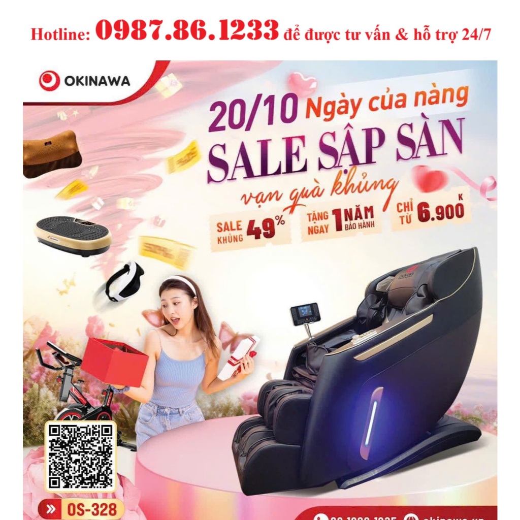 Ghế Massage toàn thân Nhật Bản Okinawa OS 328 - Công nghệ 4D, bi lăn silicon di chuyển, đk bằng giọng nói, 20 bài tập