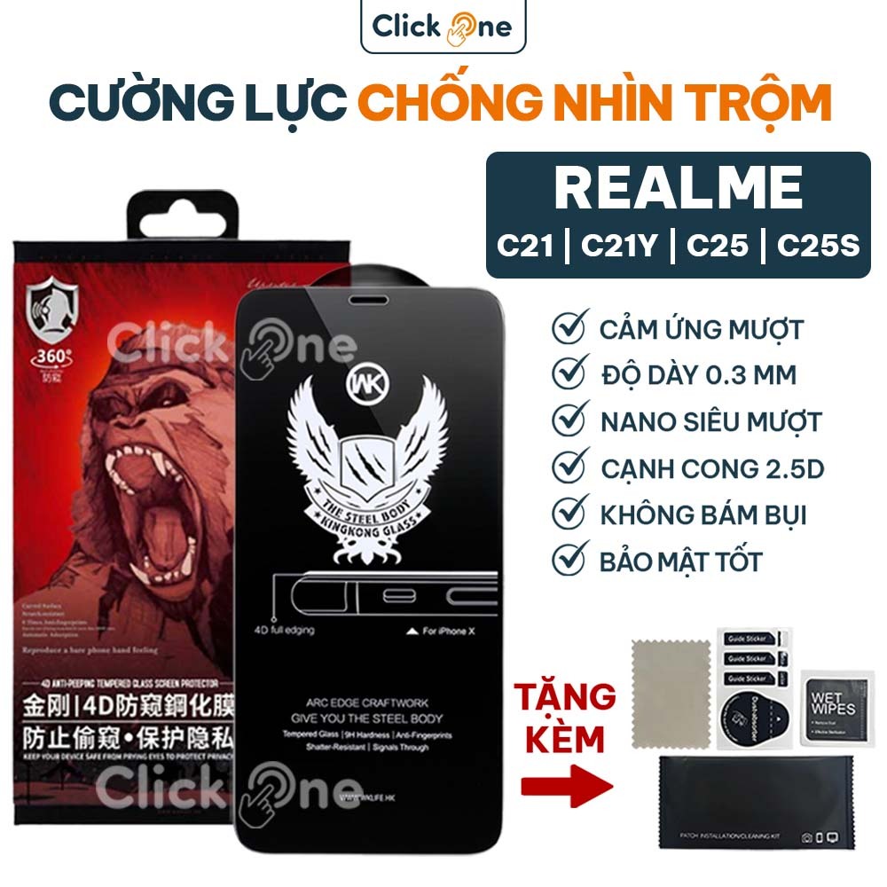 Kính cường lực Realme C21, C21Y, C25, C25S chống nhìn trộm full màn, chống bám vân | Cường lực chống