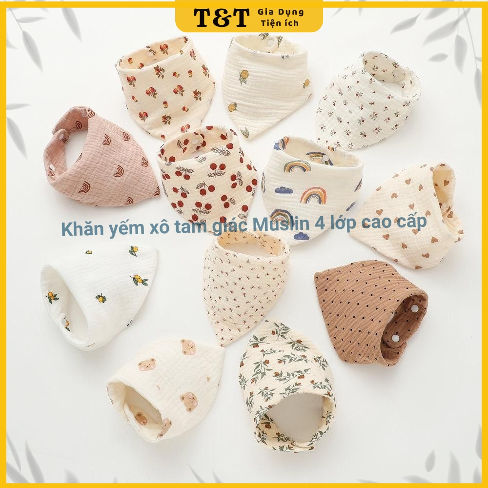 Khăn yếm xô tam giác Muslin 4 lớp cao cấp cho bé sơ sinh, bé trai, bé gái - TuTustore