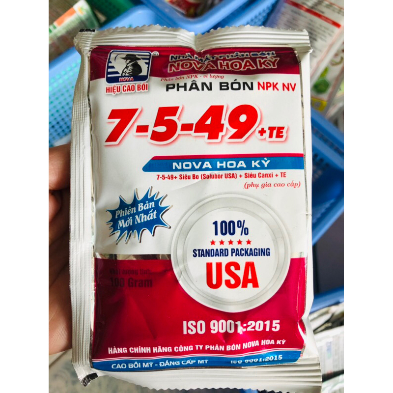 PHÂN BÓN LÁ 7-5-49 +TE NOVA HOA KỲ CAO BỒI MỸ 100g