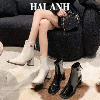  Bốt Nữ Thời Trang Cổ Ngắn Da Bóng Min Gót Trụ Cao 7p Lót Lông Sang Chảnh - HẢI ANH SHOES 