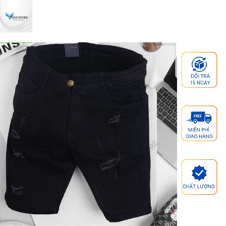 Quần short đùi jean nam đen rách chất bò cao cấp co dãn 4 chiều, quần rin nam nhiều mẫu mới TENJI