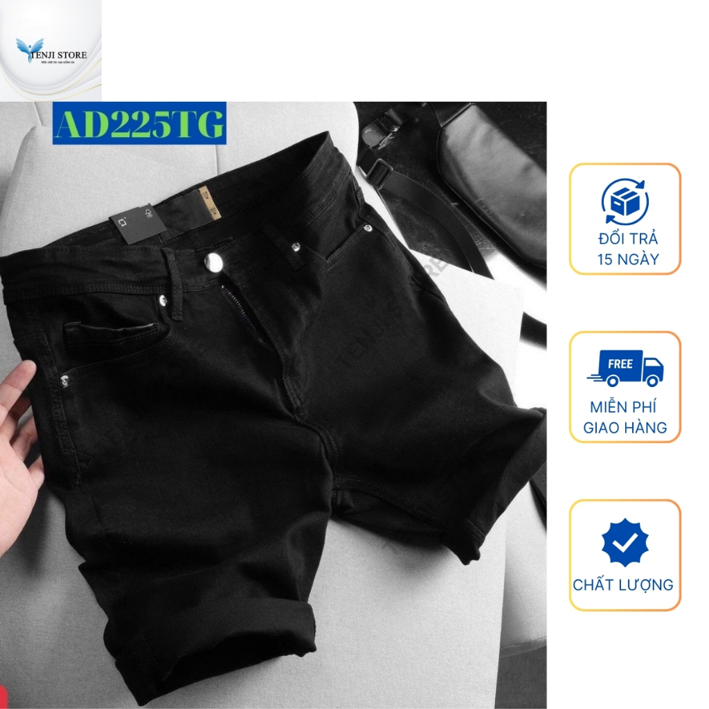 Quần short đùi jean nam đen trơn chất bò cao cấp co dãn 4 chiều, quần rin nam nhiều mẫu mới TENJI