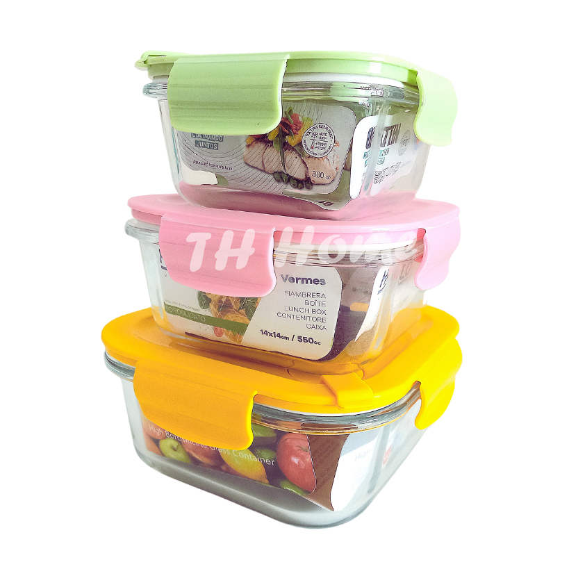 Hộp thủy tinh vuông đựng cơm, đựng thực phẩm 800ml, 520ml, 320ml cao cấp