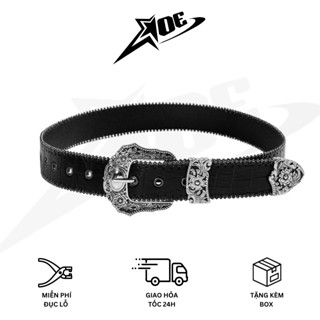 (Có sẵn) AOE STUDIO - Thắt lưng nam nữ Y2K chất da PU cao cấp mặt họa tiết nổi đính đá hai bên thân dây phong cách unnổi