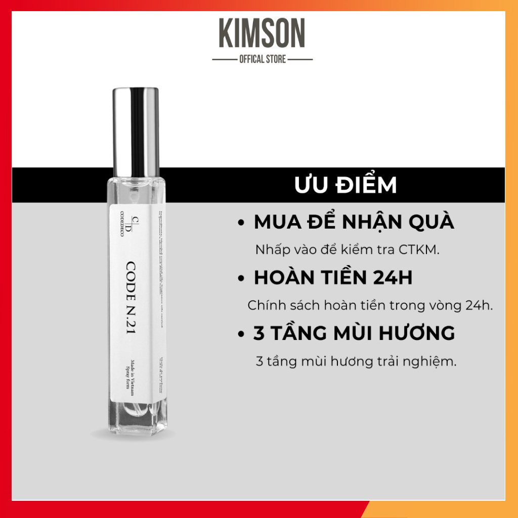  Tinh dầu nước hoa CODEDECO CODE N.21 10ml Phóng Khoáng Nam Tính Cuốn Hút 