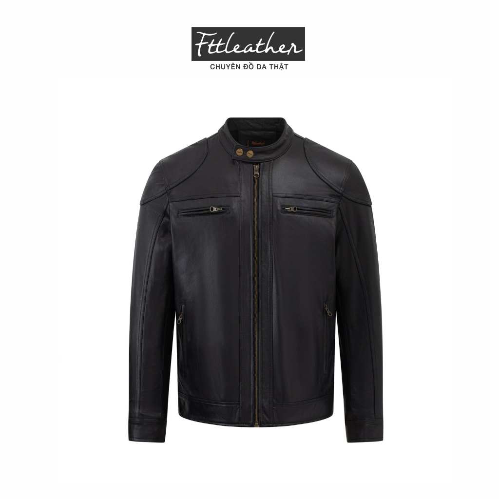 Áo da dê nam Racer FTT Leather 2 khoá phối viền ngang ngực đắp vai AD318D40