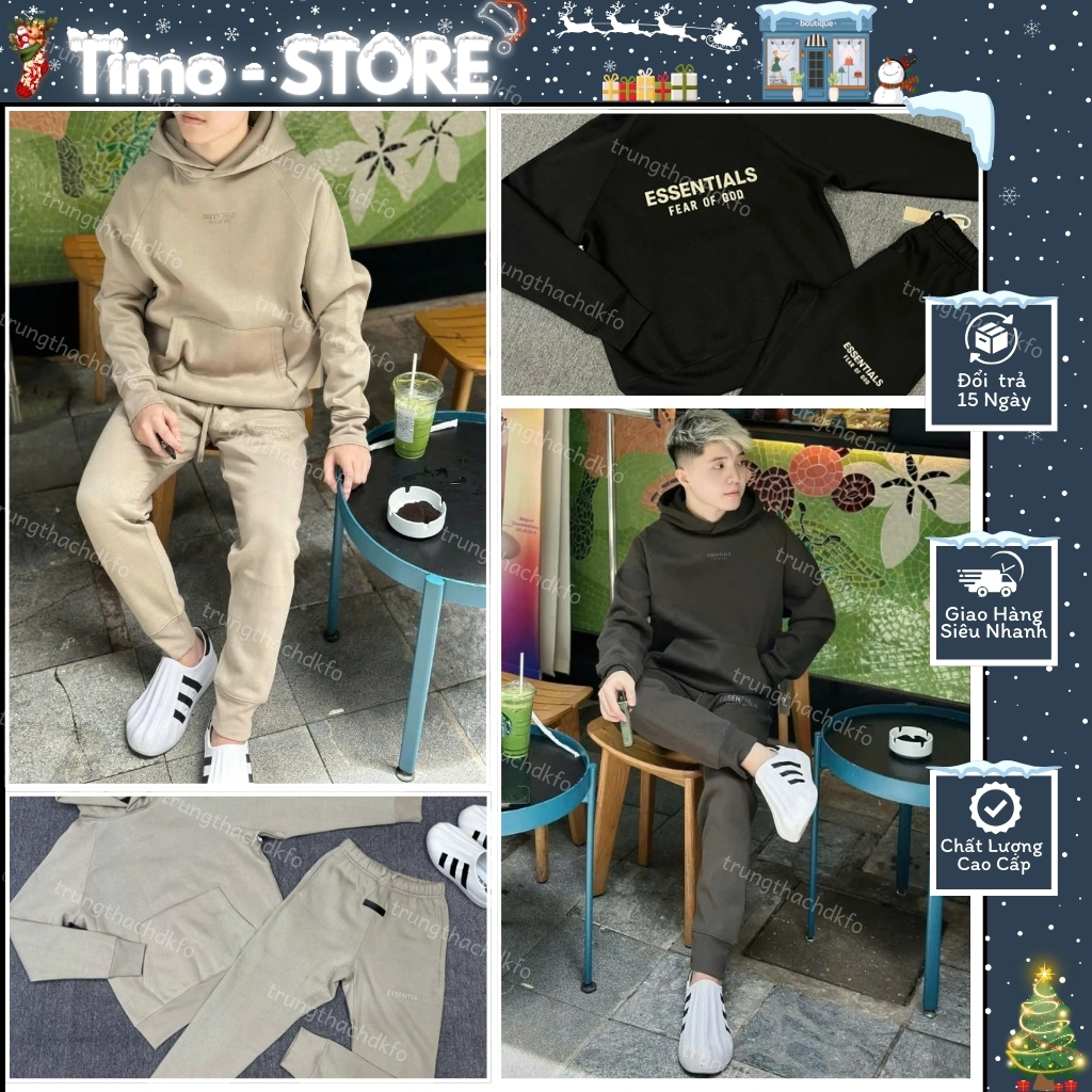 Bộ Quần Áo Nỉ Hoodie Esen Tila Hoạ Tiết Chữ Nhỏ In Nổi Trước Sau- Bộ Quần Áo Nam Nữ Nỉ Chất Dày Dặn