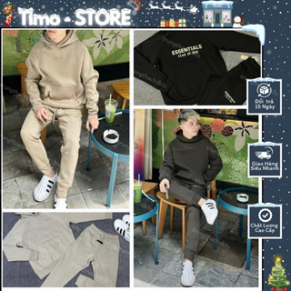 Bộ Quần Áo Nỉ Hoodie Esen Tila Hoạ Tiết Chữ Nhỏ In Nổi Trước Sau- Bộ Quần Áo Nam Nữ Nỉ Chất Dày Dặn