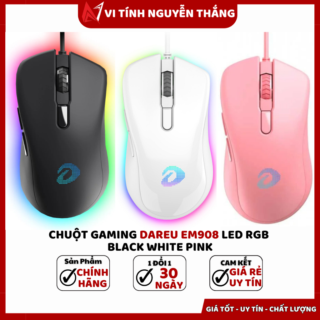 CHUỘT GAMING DAREU EM908 LED RGB BLACK WHITE PINK
