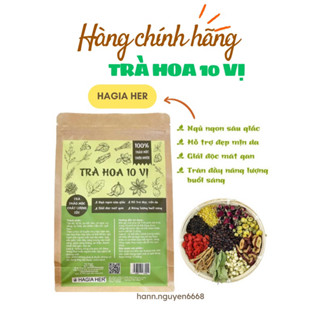 HAGIA HER - Trà Hoa 10 Vị - Set 10 Gói 300 Gram - Ngủ Ngon Đẹp Da Hàng Cao Cấp