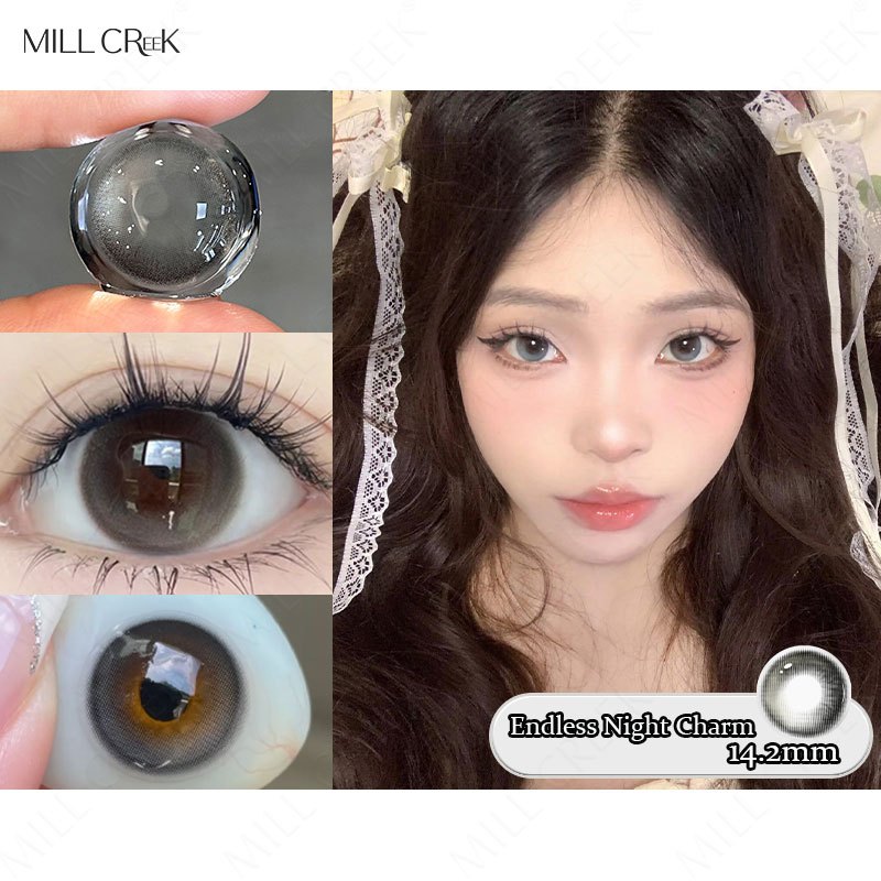 1 cặp Xám Kính áp tròng millcreek 14.2mm one year 0Độ WT:40%