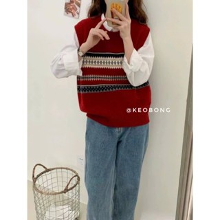 (Chất đẹp) ÁO GILE LEN CỔ TRÒN THỔ CẨM PHONG CÁCH VINTAGE, ÁO GHILE LEN NỮ HOẠ TIẾT THỔ CẨM CHẤT LEN CỰC ĐẸP GL19