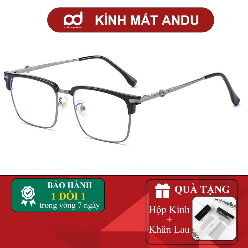 Gọng kính cận nửa viền thời trang nam nữ ANDU EYEWEAR dáng vuông chất liệu TITAN - 31262