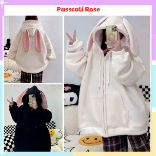 Áo khoác nỉ form rộng tai thỏ, áo hoodie zip chất nỉ bông siêu dày thời trang