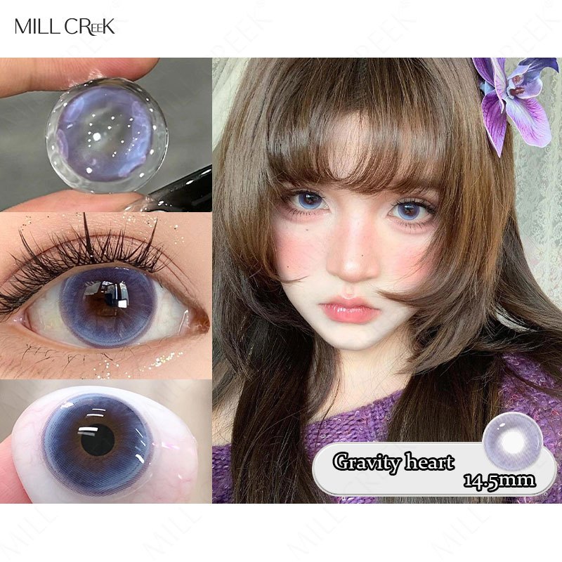 kính áp tròng Mill Creek, Lens 6-12 tháng,giãn tròng 14.5mm, tím và xanh dương,có độ cận (0-8)