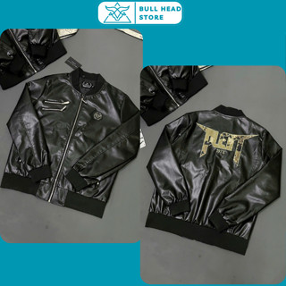Áo Khoác Bomber Nam Philipp Plein Phối Da Full Áo Cao Cấp - Áo Khoác Bomber Nam Philipp Phối Khoá Siêu Sang