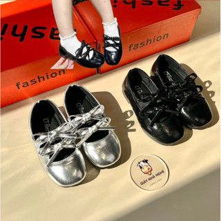 Giày Búp Bê Chất Liệu Da Nhăn Bóng Phối 2 Nơ Xinh Xắn Quai Chun Tiện Lợi Phong Cách Hàn Quốc Cho Bé Gái (G58)
