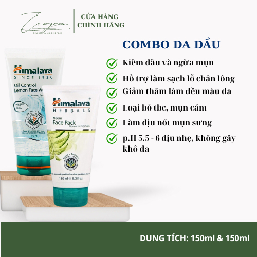 Combo Da Dầu Himalaya Oil Control Lemon Face Wash 150ml & NEEM FACE PACK 150ml - Evergreen