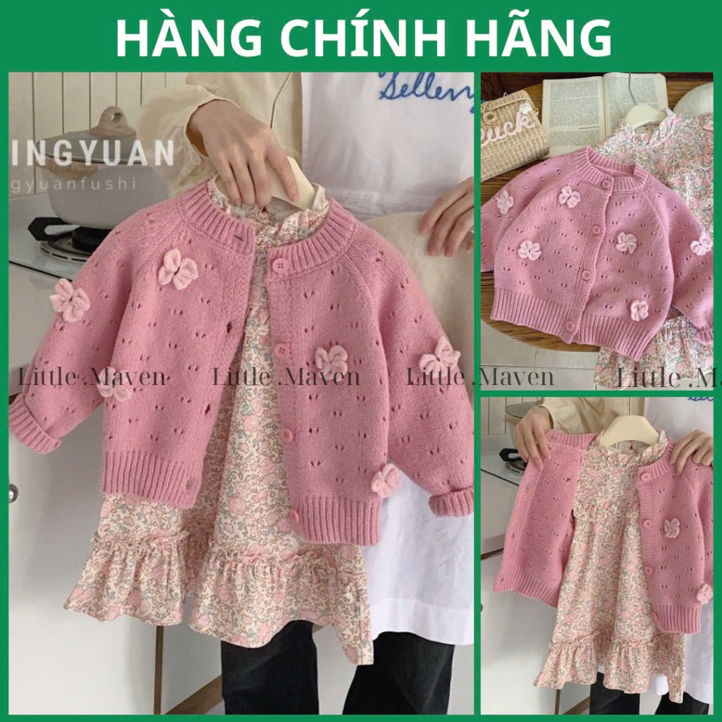Set váy áo bé gái T baby set áo cardigan kèm váy hoa nhí phong cách Hàn