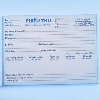 1 quyển phiếu thu chi A5 2 liên 60 tờ -100 tờ