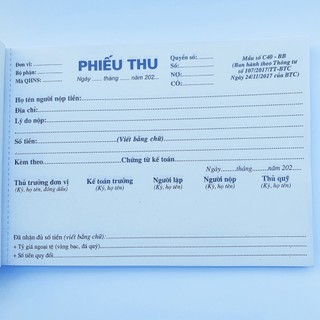 1 quyển phiếu thu chi A5 2 liên 60 tờ -100 tờ