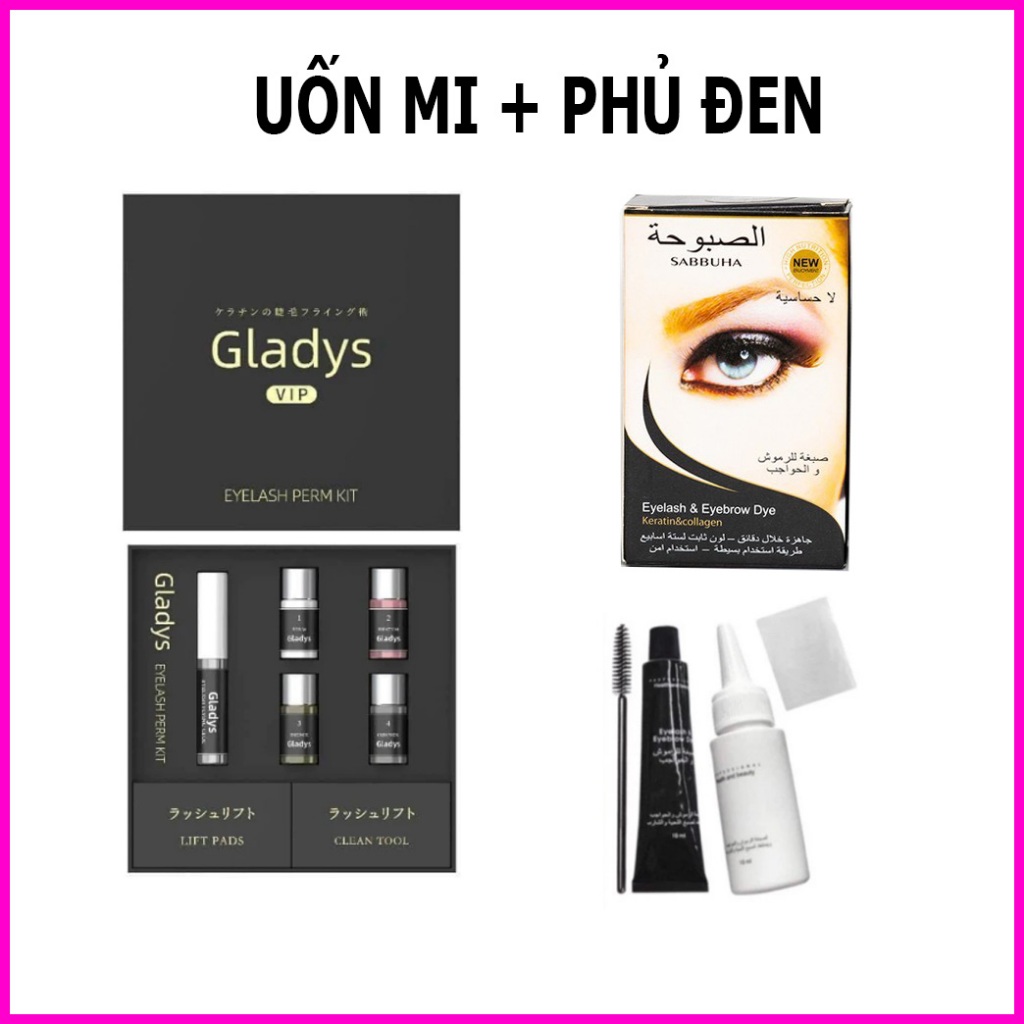 Combo Bộ uốn mi collagen cao cấp Nhật GLADYS + Phủ đen mi