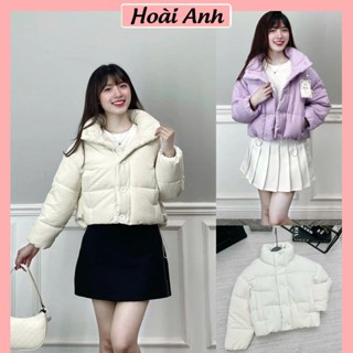 Áo Khoác Phao Gân Tăm Cúc Trắng 2 Túi Áo Phao Béo Nữ Cao Cổ Freesize