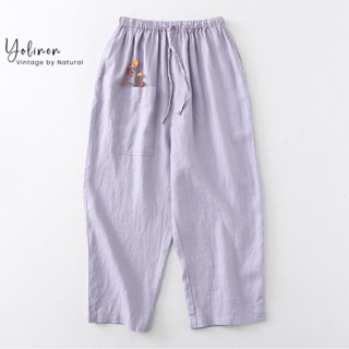  Quần 9 tấc ống rộng YOLINEN quần lưng thun vải linen cotton năng động thoải mái QD06 