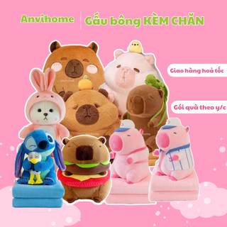  Capybara kèm chăn ANVIHOME bộ chăn gối văn phòng siêu tiện ích 2 trong 1 - Gấu Bông kèm chăn mền 
