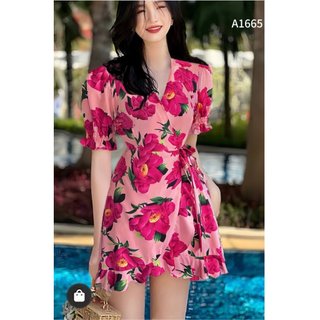 Đầm hoa tay bồng dáng xòe chân bèo chất lụa hàn xinh xắn A1665