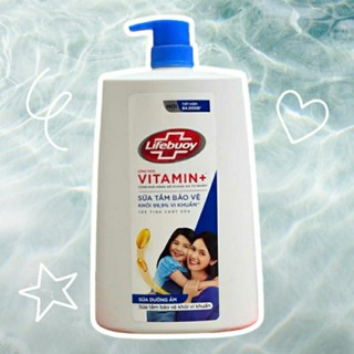 sữa tắm lifebuoy vitamin+ xanh 1,1KG bảo vệ cơ thể khỏi 99,9% vi khuẩn với tinh chất sữa dưỡng ẩm da