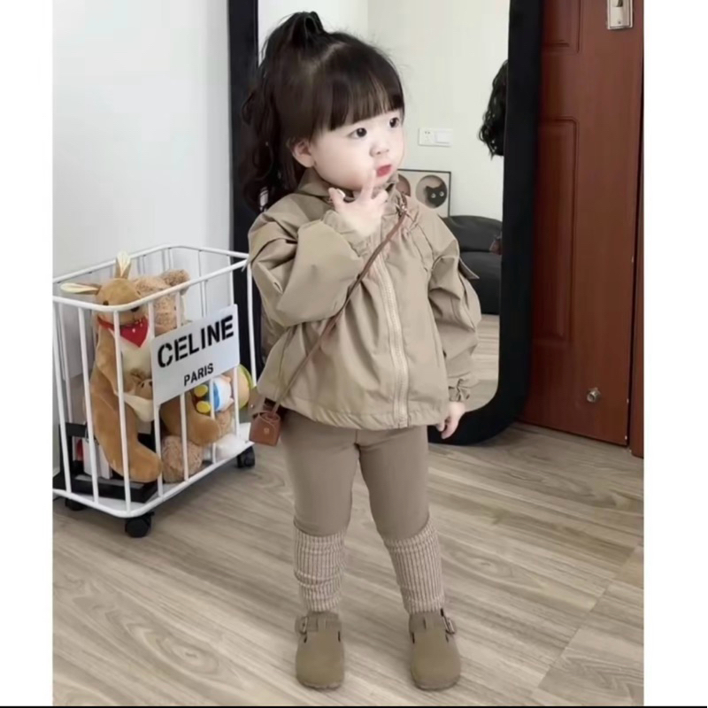 SET Bộ Áo Khoác Gió + Quần Legging Cho Bé Tông Màu Nâu Tây