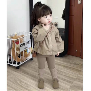 SET Bộ Áo Khoác Gió + Quần Legging Cho Bé Tông Màu Nâu Tây