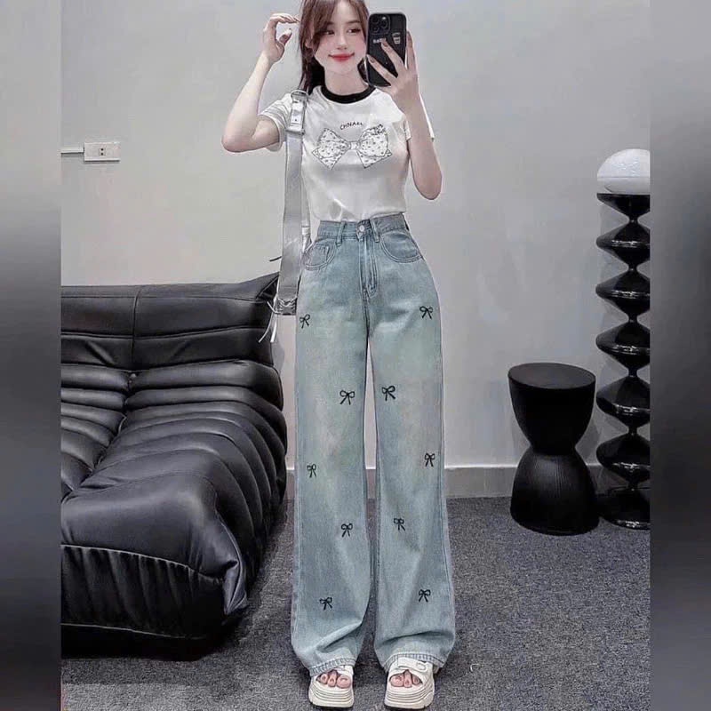 Quần bò ống rộng nữ cạp cao quần jeans ống rộng lưng cao, vải bò 2024 | BigBuy360 - bigbuy360.vn