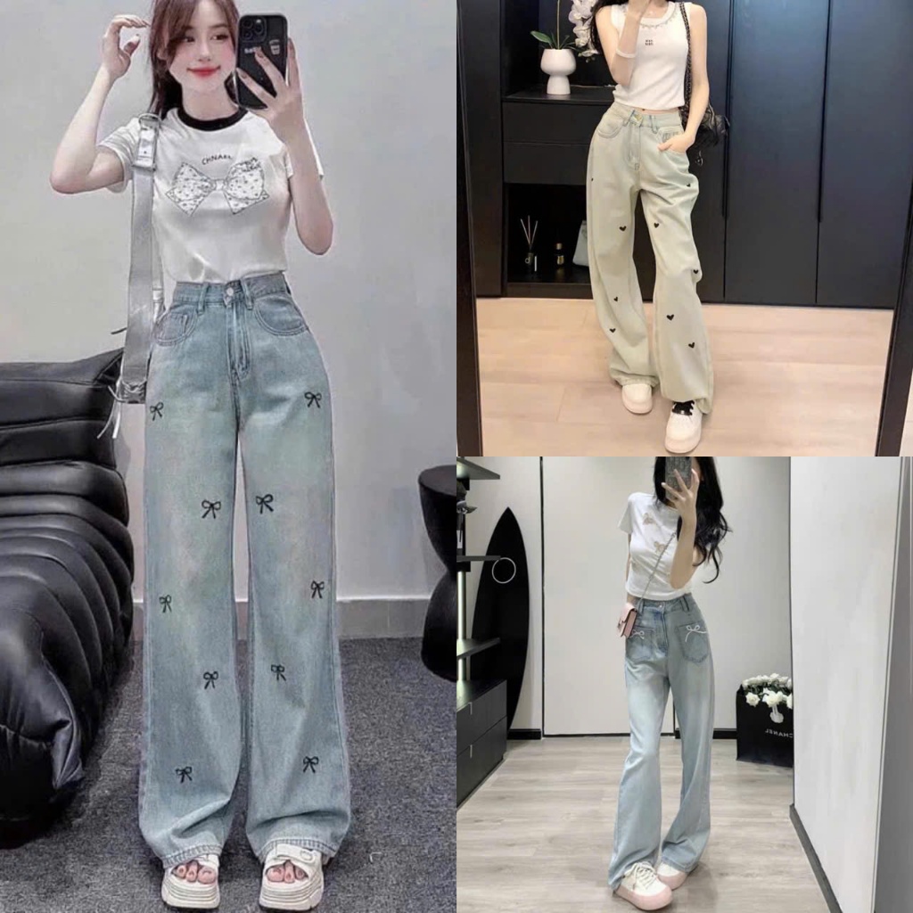 Quần bò ống rộng nữ cạp cao quần jeans ống rộng lưng cao, vải bò 2024 | BigBuy360 - bigbuy360.vn
