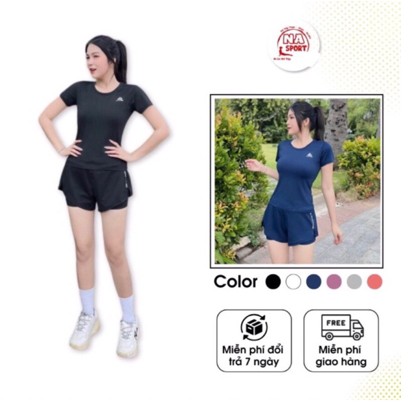 (Có túi ở lớp lót  quần) Bộ thể thao nữ tập gym yoga aerobic nữ áo cộc quần 2 lớp  tôn chất liệu co dãn thoải mái