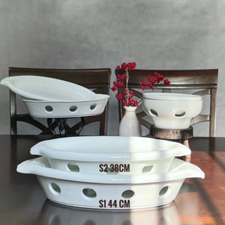 Bộ bát đĩa hâm nóng thức ăn hình bầu dục Sz 35cm, thố hấp cá đun cồn, thố sứ đun cồn hình bầu dục