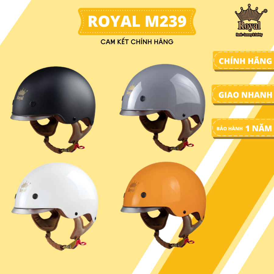 Mũ Bảo Hiểm Nửa Đầu Kính Âm Royal Helmet M239, Nón 1/2 Royal Hàng Chính Hãng - Nón Royal Chính Hãng