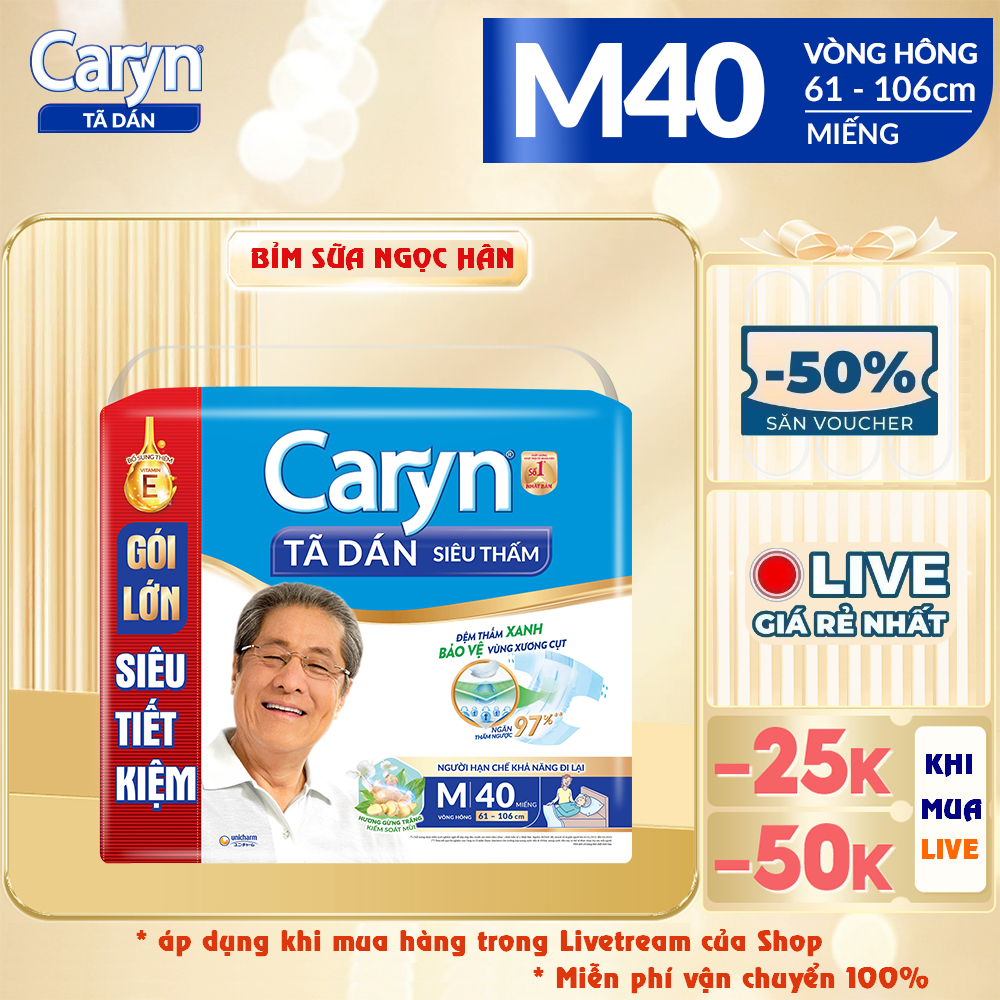 Bỉm già caryn M40 L40 XL40 (Bỉm dán) #bỉm caryn #bỉm già caryn #caryn #tã caryn #tã già Caryn #bỉm già