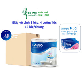  Thùng nguyên Giấy vệ sinh Paseo 4 cuộn 3 lớp siêu mềm dai 