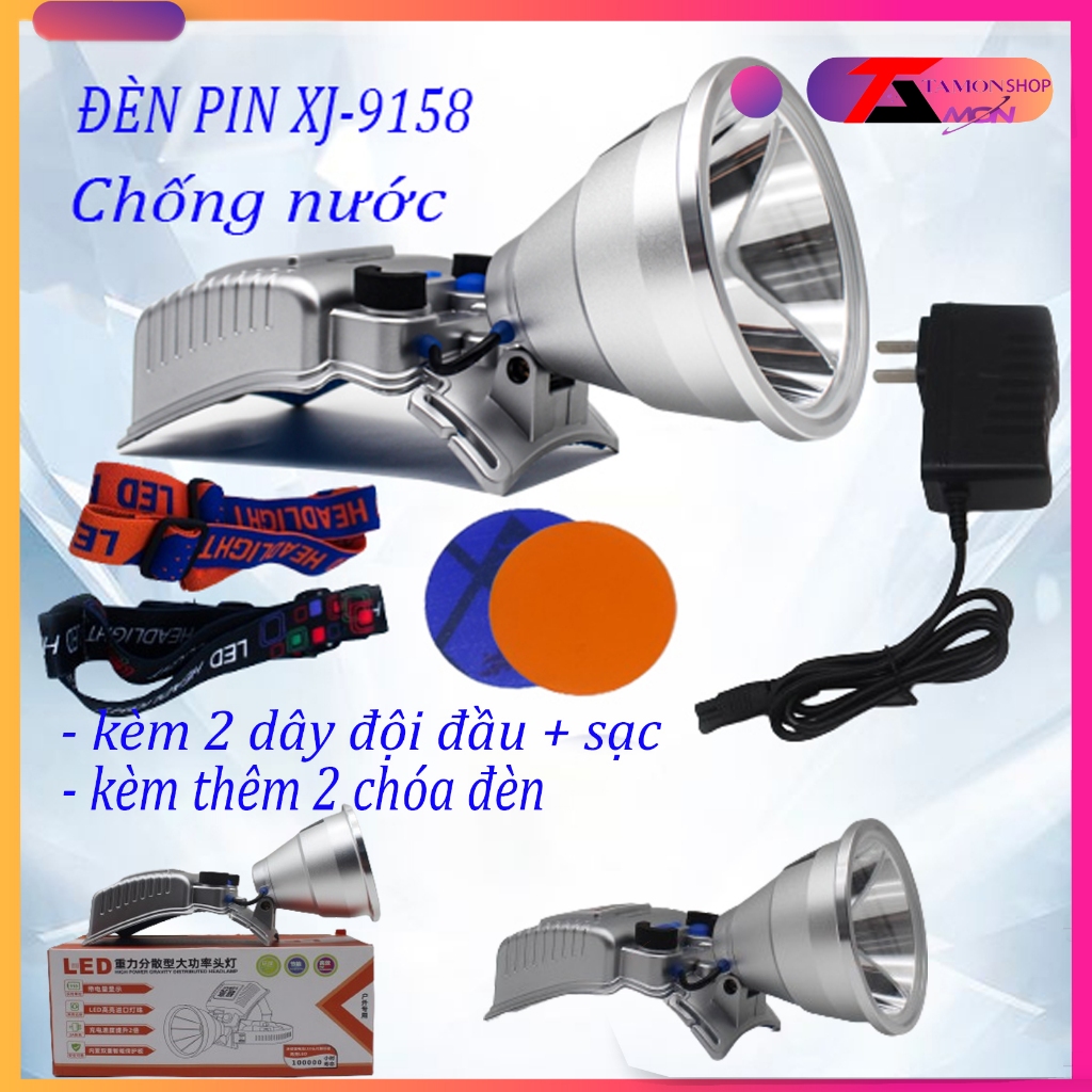 Đèn pin đội đầu chống nước XJ9158 siêu sáng chiếu xa 500-1000m vỏ hợp kim nhôm chống nước chuẩn IP56
