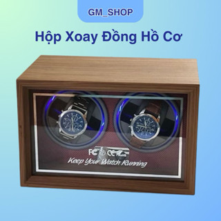 Hộp Xoay Đồng Hồ Cơ 2 Chiếc Chất Liệu Gỗ Cao Cấp Có Đèn Led 4 Chế Độ Xoay
