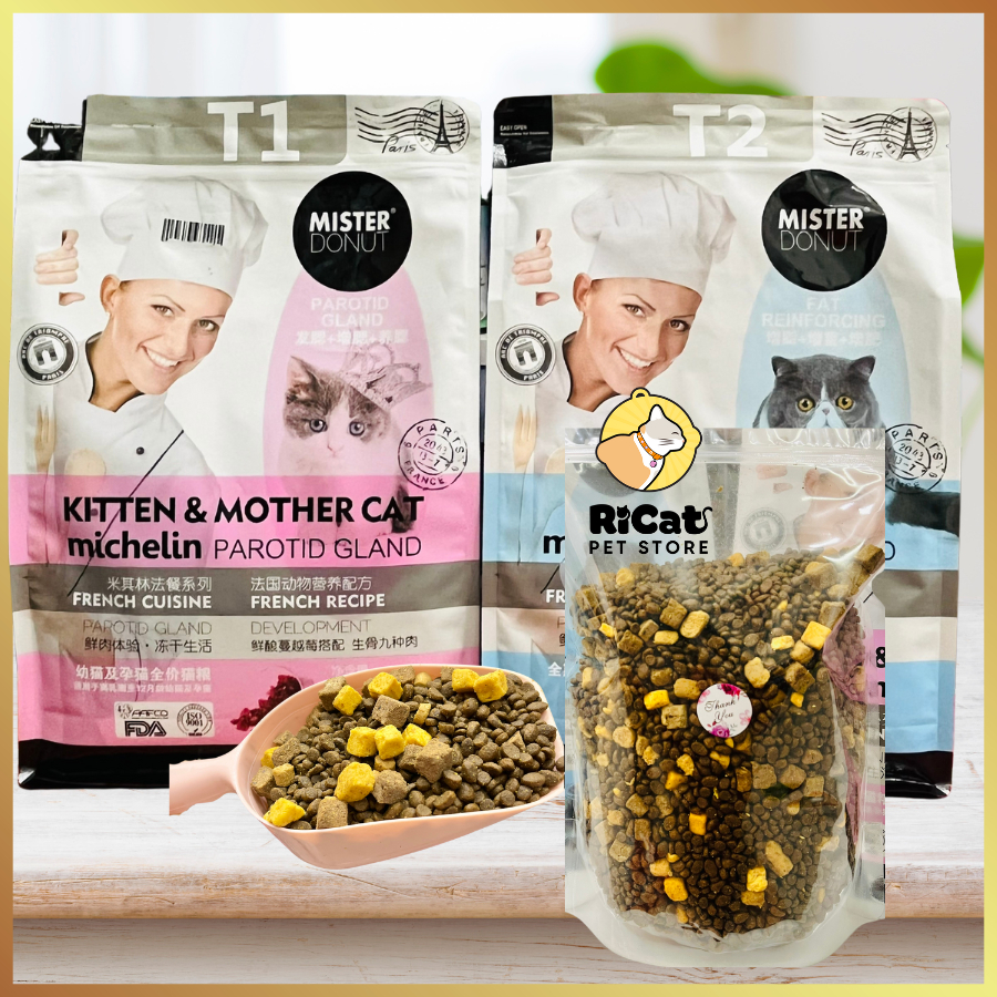 Hạt Cho Mèo MISTER DONUT 1KG Mix Topping Sấy Cao Cấp cho Mèo Con, Mèo Trưởng Thành | Túi 1kg - 1.8kg