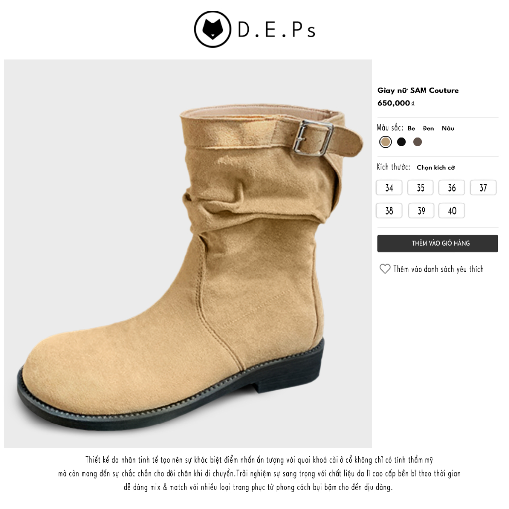 Gìay boots nữ cổ ngắn quai khóa ngang đế cao 3cm mã SAM Couture cao cấp.