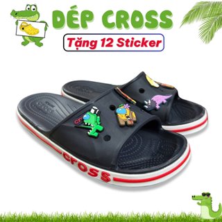 Dép lê Cross baya quai ngang màu xanh than họa tiết viền đỏ DE990ZZ tặng thêm 12 sticker Cross