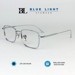  Gọng Kính Cận Giả Cận Nam Nữ Cao Cấp Titanium BLUE LIGHT Mắt Chữ Nhật Nhỏ Dày Dặn Nhẹ Dẻo Bạc Đen 